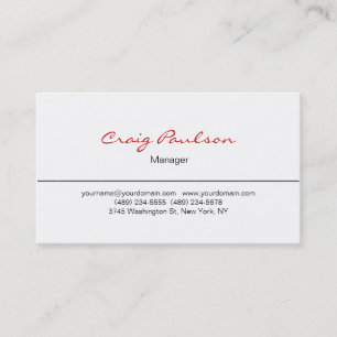 Elegant Handwriting Black White Red Business Card