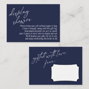 Elegant Handwriting Display Shower Navy Blue Enclosure Card
