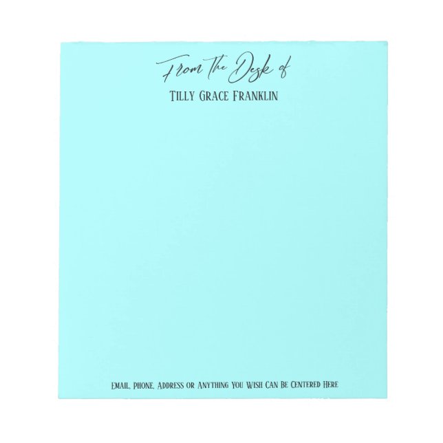 Elegant Handwriting From the Desk of Light Aqua Notepad (Front)