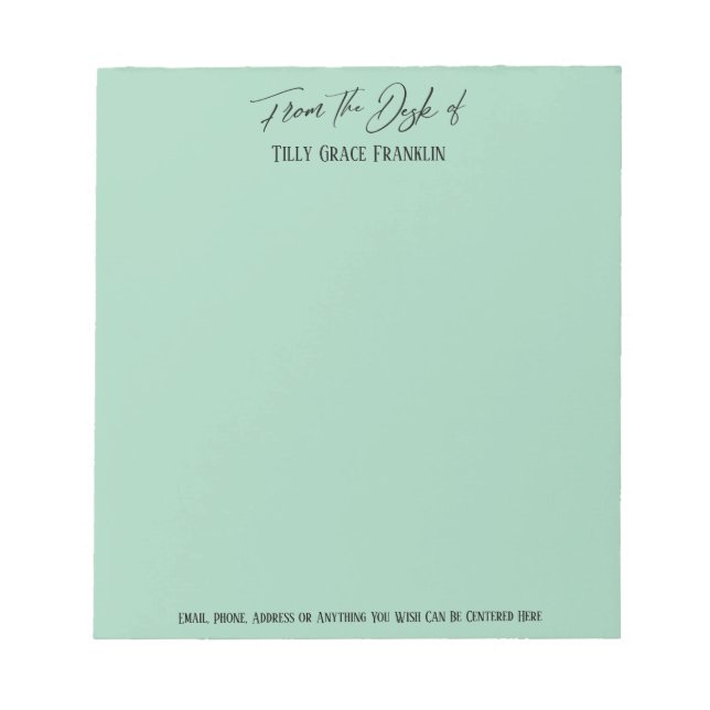 Elegant Handwriting From the Desk of Light Green Notepad (Front)