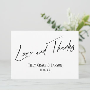 Elegant Handwriting Love and Thanks Black & White Thank You Card
