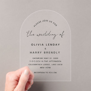 Elegant Handwriting Script Minimalist Wedding Acrylic Invitations