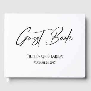 Elegant Handwriting Simple Black & White Guest Boo Guest Book