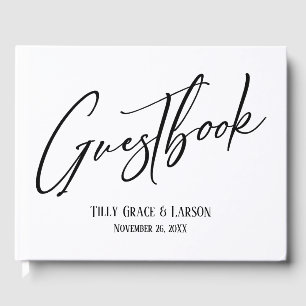 Elegant Handwriting Simple Black & White Guestbook