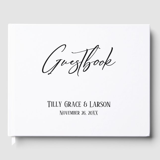 Elegant Handwriting Simple Black & White Guestbook (Front)