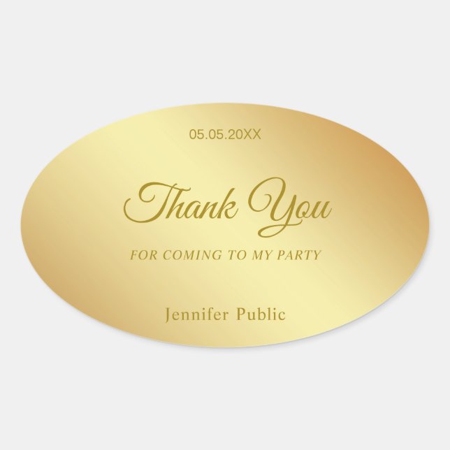 Elegant Handwriting Thank You Text Gold Template Oval Sticker (Front)