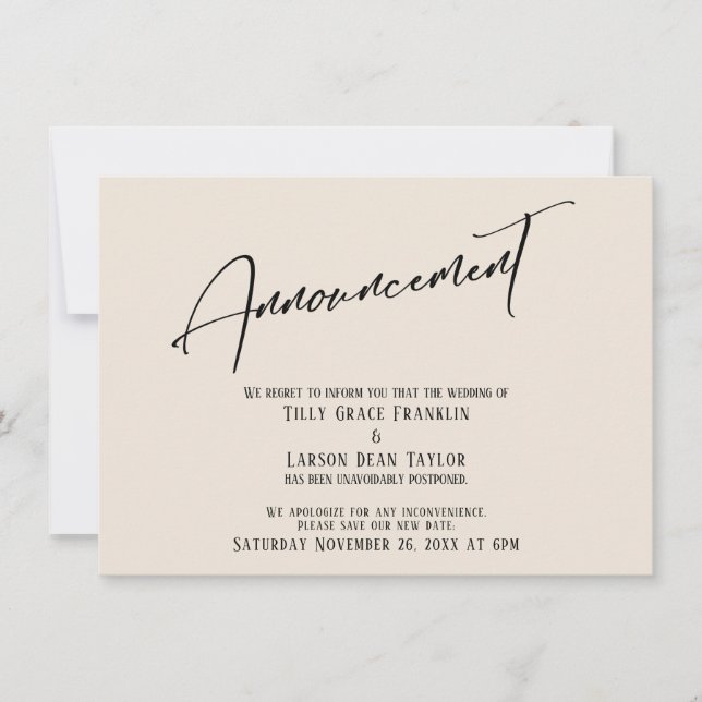 Elegant Handwriting Wedding Delay Announcement (Front)