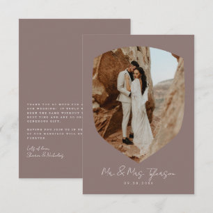 Elegant Handwritten Framed Photo Mauve Wedding   Thank You Card