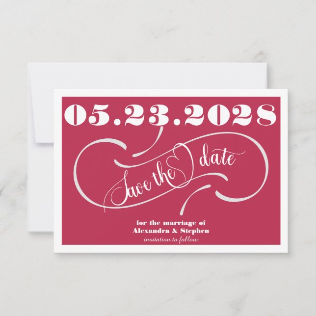 Elegant Handwritten Monogram QR Code Magenta Photo Save The Date (Front)