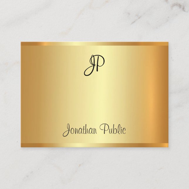 Elegant Handwritten Monogram Script Gold Modern Business Card (Front)