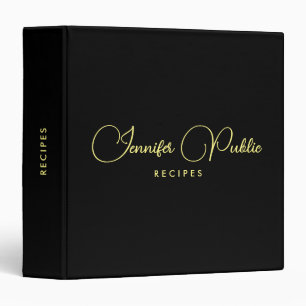 Elegant Handwritten Name Black Gold Recipe Book Binder