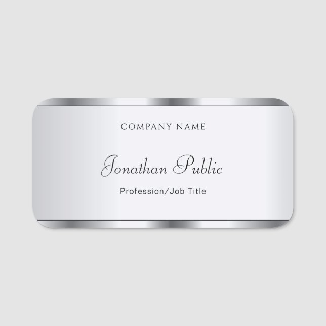 Elegant Handwritten Name Script Silver Template Tag (Front)