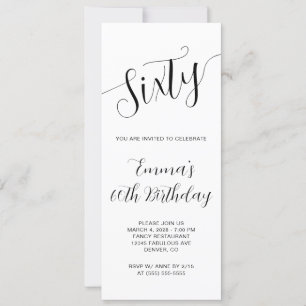 Elegant Handwritten Script 60th Birthday Invitation
