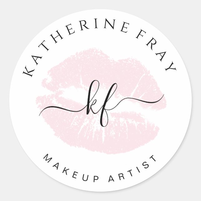 Elegant handwritten script calligraphy pink lips classic round sticker (Front)