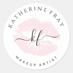 Elegant handwritten script calligraphy pink lips classic round sticker