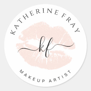 Elegant handwritten script calligraphy pink lips classic round sticker