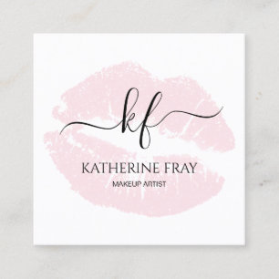 Elegant handwritten script calligraphy pink lips square business card
