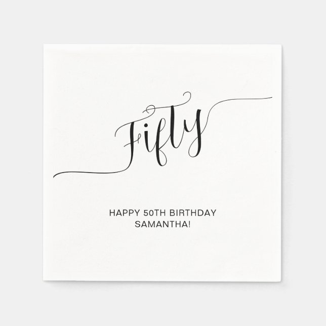 Elegant Handwritten Script Fifty 50th Birthday Napkin (Front)