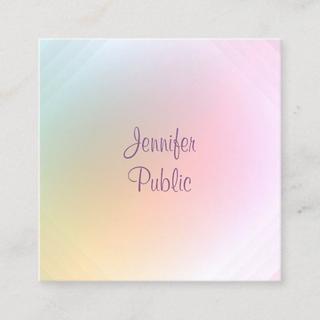 Elegant Handwritten Script Modern Colourful Square Business Card (Front)
