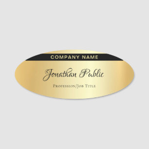 Elegant Handwritten Script Name Gold Template Oval Name Tag