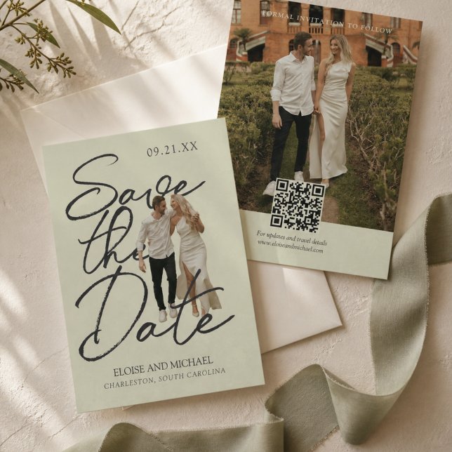 Elegant Handwritten Script Photo Wedding  Save The Date (Elegant Handwritten Script Photo Wedding Save The Date)