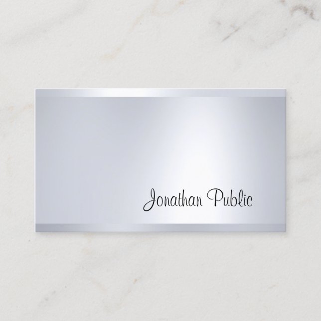 Elegant Handwritten Script Silver Look Modern Glam Business Card (Front)