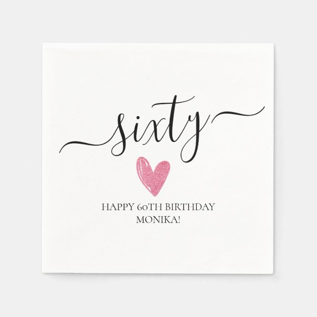 Elegant Handwritten Script Sixty 60th Birthday Napkin (Front)
