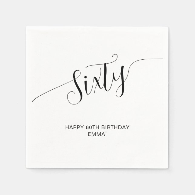 Elegant Handwritten Script Sixty 60th Birthday Napkin (Front)