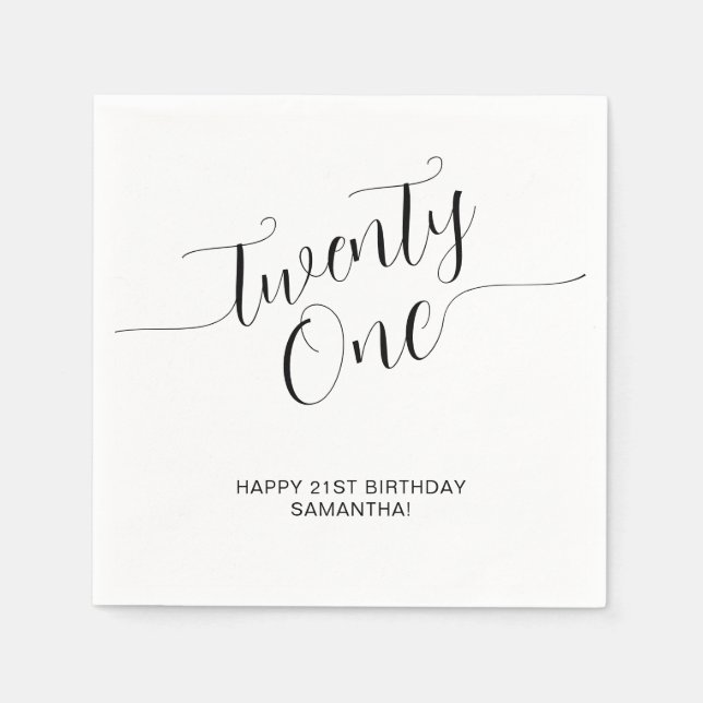 Elegant Handwritten Script Twenty One Birthday Napkin (Front)