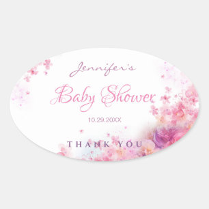 Elegant Handwritten Script Watercolor Baby Shower Oval Sticker
