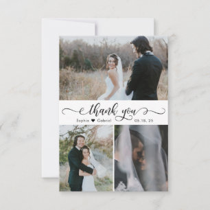 Elegant Handwritten Script Wedding Photo Collage  Thank You Card