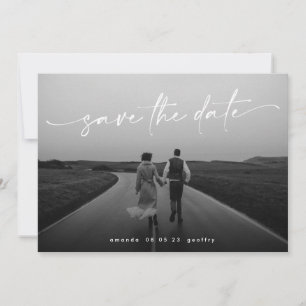 Elegant Handwritten Script White Overlay Photo Save The Date