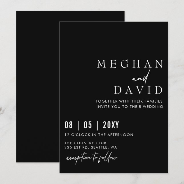 Elegant Handwritten Simple Black Wedding Invitation (Front/Back)