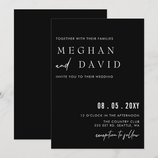 Elegant Handwritten Simple Black Wedding  Invitation (Front/Back)