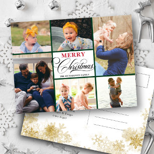 Elegant Handwritten Typography 6 Photo Collage Holiday Postcard