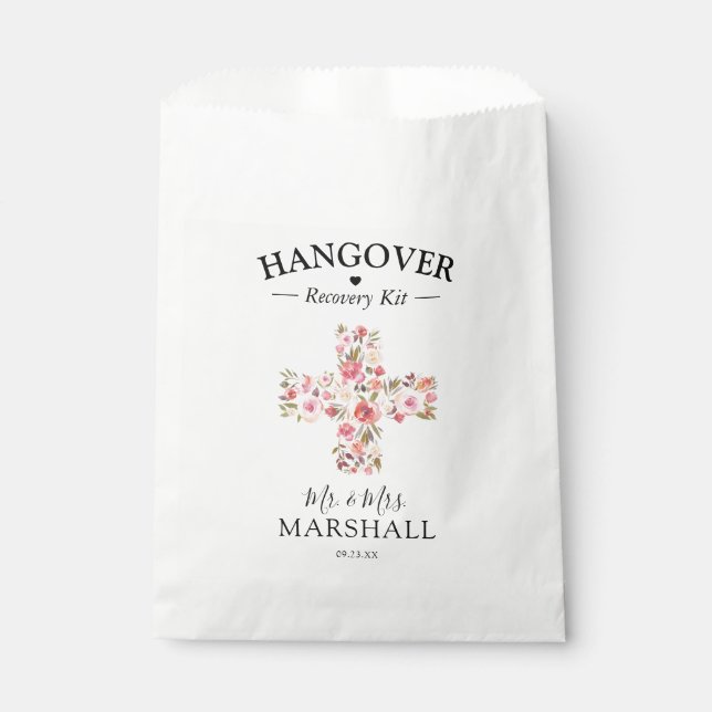 Elegant Hangover Recovery Kit | Pink Floral Favour Bag (Front)