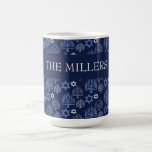 Elegant Hanukkah Blue Menorah Holiday Pattern Coffee Mug<br><div class="desc">Digital Art by Liliumdes.
Customize it with your family name.</div>