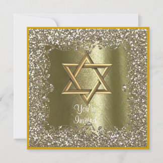 ELEGANT HANUKKAH CRYSTAL Gold Sparkle Invitation