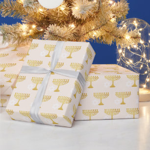 Elegant Hanukkah Holiday Pattern Gold Wrapping Paper