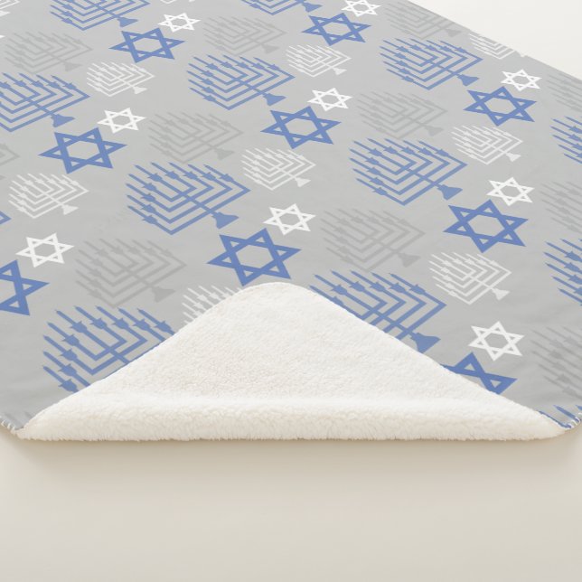 Elegant Hanukkah Holiday Pattern Sherpa Blanket (3/4)