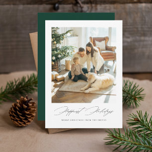 Elegant Happiest Holidays Family Christmas Green Holiday Card