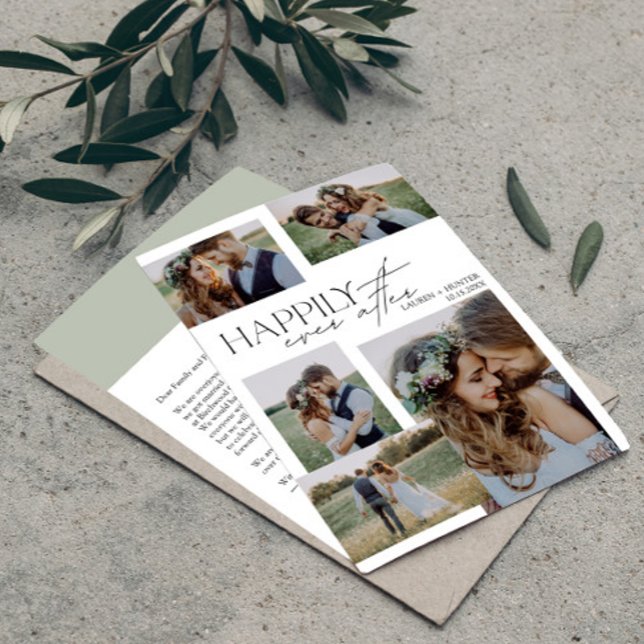 Elegant Happily Ever After Modern Photo Wedding Announcement (Easily personalize this wedding announcement with your deets and photos)