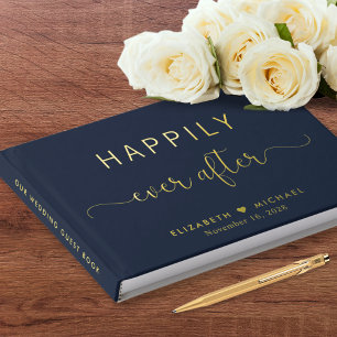 Elegant Happily Ever After Photo Blue Wedding Guest Book