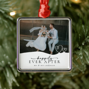 Elegant Happily Ever After Script Photo Wedding Metal Ornament