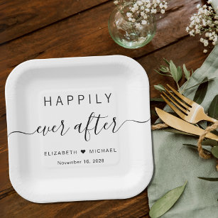 Elegant Happily Ever After Wedding Paper Plate