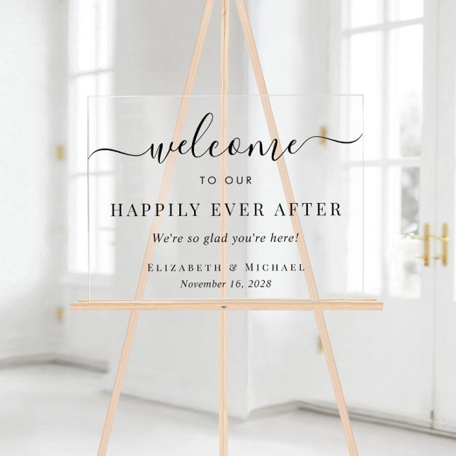 Elegant Happily Ever After Wedding Welcome Acrylic Sign (Creator Uploaded)
