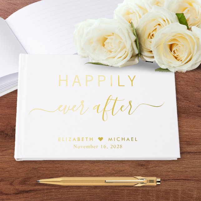 Elegant Happily Ever After White Wedding Guest Book (Creator Uploaded)