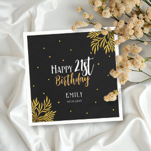 Elegant Happy 21st Birthday Gold Foliage Party Napkin