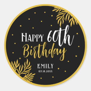 Elegant Happy 60th Birthday Gold Foliage Party Classic Round Sticker