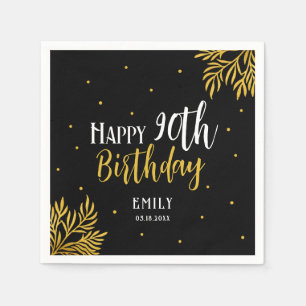 Elegant Happy 90th Birthday Gold Foliage Party Napkin